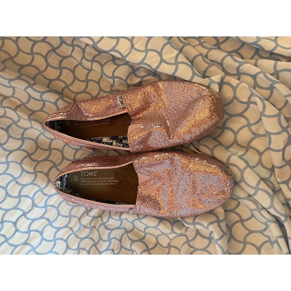 TOMS Pink Glitter Slip On Shoes Youth 6 Good Used Condition